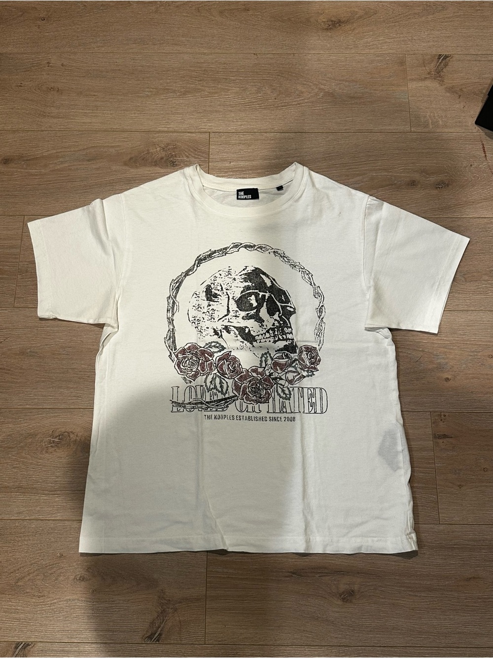 The KOOPLES Unbranded Men's Cream Graphic Skull Tee with Rose Print